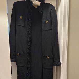 St. John Black Long Coat with Gold Buttons